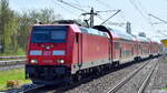 DB Regio AG - Region Nordost mit ihrer  146 278  [NVR-Nummer: 91 80 6146 278-7 D-DB] und einer Regio Doppelstocksteuerwagengarnitur nach dem Streikende auf dem Weg zur Bereitstellung am 21.04.23
