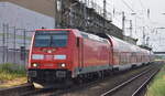 DB Regio AG - Region Nordost mit ihrer  146 281  (NVR:  91 80 6146 281-1 D-DB ) und dem RE 4 bei der Einfahrt im Bahnhof Falkenberg Elster (Endbahnhof) am 21.06.23