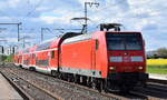 DB Regio AG - Region Südost, Fahrzeugnutzer: Elbe-Saale-Bahn, Magdeburg mit ihrer  146 028  (NVR:  91 80 6146 028-6 D-DB ) und Doppelstock- u.