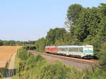 Am 04.08.2019 passieren 628 526  Anna  mit unbekanntem Bruder als RE Heilbronn-Crailsheim bei Neuenstein-Untereppach den Fotografen.