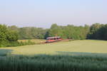 642 707/207 als RE  Hohenloheexpress  Crailsheim-Heilbronn zwischen Neuenstein und Waldenburg nahe der Rastanlage Hohenlohe Süd am 26.05.2019.