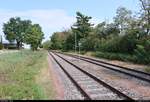 Blick auf das Ende der Bahnstrecke Dessau–Gohrau-Rehsen (KBS 257) im Bahnhof Wörlitz.