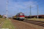 232 550-4 DGT - Deutsche Gleis- und Tiefbau GmbH mit einem Bauzug in Satzkorn und fuhr in Richtung Golm weiter.