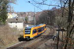 Am 20.03.2019 verlässt 648 205 der Oberpfalzbahn als OPB Marktredwitz-Regensburg den Bahnhof Windischeschenbach.