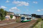 VT 47 der Vogtlandbahn am 11.09.2010 bei der Ausfahrt aus Schnberg (Vogtland)