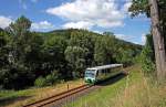 654 043 (VT43) als VBG83111 Zwickau - Graslitz in Zwota-Zechenbach, 19.7.010.