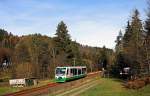 Zum Aufnahmezeitpunkt dieses Bildes war die Bahnwelt im Vogtland noch in Ordnung: 654 035 (VT35) als VBG83146 (Falkenau - ) Graslitz - Zwickau in Zwota, 29.10.010.