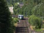 Desiro VT 17 der Vogtlandbahn kommt aus Hof und hat als Ziel Schwandorf.