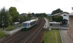 Abendstimmung im Vogtland - Regiosprinter (BR 654) unterwegs im Vogtland -     VT 35 der Vogtlandbahn hat einen Halt in Reuth.