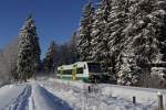 Vogtlandbahn der  Neuen Generation  im Winterwald bei der Talsperre Muldenberg.