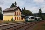  Egronet-Erkundungstour 16.-18.08.2013  Unser Zug im Bf Nové Hamrydem höchsten Punkt der Strecke 142 (Angabe am EG: Seehöhe 902,347 Met.) am 18.08.2013; VT08 (642 308/808) der VBG als ZOs36092 