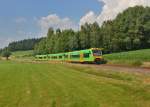 650 659 (VT 24) + 650 650 (VT 15) + 650 658 (VT 23) bei einer Sonderfahrt am 04.07.2015 bei Gotteszell.