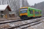 VT22 der Waldbahn bei der Einfahrt im Bahnhof Regen aus Richtung Bayrisch Eisenstein.