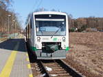 VT 52 (95 80 0650 152-1 D-VBG) der Vogtlandbahn in Haltepunkt Franzensbad Aquaforum (Tschechien) zur Weiterfahrt als VBG20972  nach Zwickau Zentrum am 25. Februar 2018

