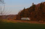 Vogtlandbahn am Abend des 17.03.2020 im Elstertal bei Straßberg/Plauen auf dem Weg von Gera nach Weischlitz.