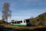 654 039 (VT39) als VBG83119 Zwickau - Graslitz ( - Falkenau) in Zwota-Zechenbach, 29.10.010.