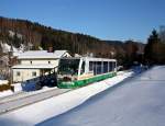 654 044 (VT44) als VBG20822 Graslitz - Falkenstein in Zwota-Zechenbach, 12.2.012.