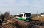 654 040 (VT 40) und 654 044 (VT 44) von der Vogtlandbahn fahren am 07.03.2015 nahe der Ortschaft Lobsdorf bei St.