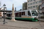 Am 13.04.2016 steht der, mit Oberpfalzbahn beschriftete, VT43 bereit zur Abfahrt als VBG81109 nach Bad Brambach in der Hst.