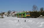 In Frauenau ist 650 650 der Waldbahn am 15.02.2019 in Richtung Grafenau unterwegs