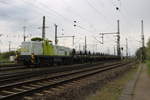 295 958 der Dortmunder Eisenbahn unterwegs mit einem Coilzug durch Oberhausen-West  am eiskalten 12.4.19