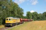 V300.09 (Ex 230 077) mit Schotterzug bei Schweighof. (07.07.2009, Strecke Amberg-Schnaittenbach)