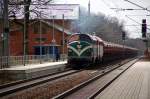 Am 22.03.09 durchfahren zwei Nohab-Dieselloks den Bahnhof Burgkemnitz in Richtung Berlin.