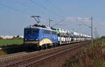 140 866 der EVB führte ihren Autozug Richtung Nordseehäfen am 29.09.17 durch Rodleben gen Magdeburg.