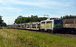 140 002 schleppte am 21.06.17 einen leeren Autozug durch Jütrichau Richtung Roßlau.