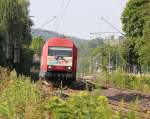 Frontalschuss auf die EVB 420 14 (223 034-0), die am 16.07.2013 mit einem Containerzug nach Norden durch Wehretal-Reichensachsen fuhr.