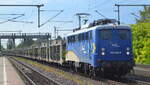 Eisenbahnen und Verkehrsbetriebe Elbe-Weser GmbH, Zeven mit  140 866-5  (NVR:  91 80 6140 866-5 D-EVB ) und PKW-Transportzug (leer) am 01.06.22 Höhe Bf.