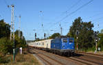 140 627 der EGP führte am 25.09.18 einen Containerzug durch Saarmund Richtung Schönefeld.