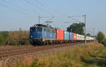 140 824 der EGP führte am Morgen des 31.08.19 einen Containerzug durch Jeßnitz Richtung Bitterfeld.