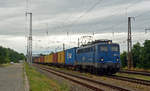 140 649 der EGP führte am 01.07.20 einen Containerzug durch Saarmund Richtung Schönefeld.