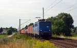 140 857 der EGP zog am 01.08.15 einen Containerzug durch Jeßnitz Richtung Dessau.
