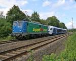Am 13.08.2017 überführte die EGP 140 838-4 einen Flirt 3 Triebzug für die Niederlande. Aufgenommen in Wehretal-Reichensachsen.