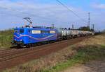 EGP 151 033-8 (NVR: 9180 6 151 033-8 D-EGP) passierte hier am 04.04.2017 Ahlten (HALT) mit GATX Kesselwagen Rtg. Westen...