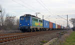 140 838 der EGP schleppte am 12.01.20 einen Containerzug durch Greppin Richtung Dessau.