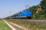 151 007 der Eisenbahngesellschaft Potsdam mit einem beladenen Autozug am 13.September 2016 bei Triesdorf.