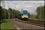 Eurobahn ET 8.07 nach Münster verlässt hier am 30.4.2020 um 17.25 Uhr den Bahnhofsbereich von Hasbergen.