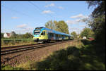 In Höhe der Leedener Mühle ist hier der Eurobahn ET 9.02 am 4.10.2020 um 16.32 Uhr als RB 66 nach Münster unterwegs.