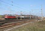 EBS 232 239-4 mit Kesselwagen nach Emleben, am 28.02.2023 bei der Ausfahrt in Neudietendorf.