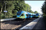 Zugkreuzung zweier Eurobahn Triebwagen am 16.08.2019 um 9.01 Uhr im Bahnhof Natrup Hagen.