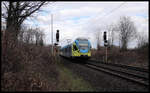 ET 9.02 der Eurobahn hat hier am 16.3.2021 um 15.29 Uhr gerade den Bahnhof Hasbergen verlassen und ist nun als RB 66 nach Münster unterwegs.