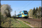 Frühlingsblüte an der Rollbahn! Eurobahn ET 9.02 erreicht hier am 15.4.2020 um 9.33 Uhr den Ortsrand von Hasbergen.