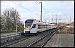 Auf dem Weg nach Hamm erreicht hier der ET 7.04 der Eurobahn am 7.2.2022 um 14.28 Uhr den Bahnhof Viersen.