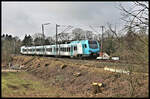 Bei Westerkappeln - Velpe ist hier die Eurobahn mit dem ET 4.02 am 12.2.2023 um 12.45 nach Bielefeld unterwegs.