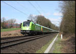 Inzwischen gehört der Flixtrain zum fast täglichen Bild auf der Rollbahn. Am 30.3.2018 kam er leicht verspätet um 14.09 Uhr in Richtung Münster fahrend durch Hasbergen. Zuglok war der Taurus ES64 U2-005.