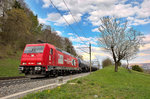 Die 185 588-1 fährt mit einem Mineraloelzug den Bözberg hinauf.Bild vom 7.4.2016