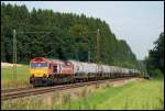 Eine Class 66 der HGK (DE 670) ist mit einem ler in Richtung Ulm/Mnchen unterwegs. Aufgenommen im Juli 2008 bei Beimerstetten.